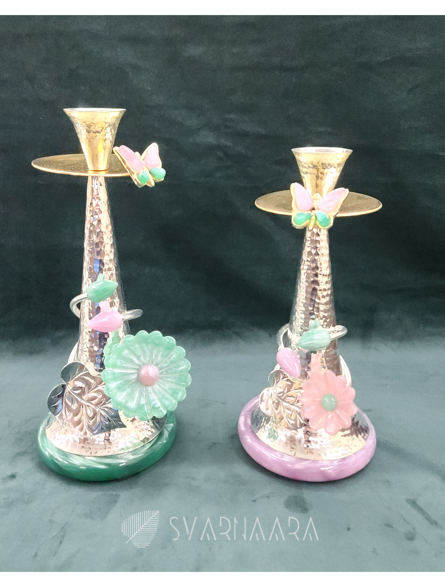 Hammered Flower Candlestand ( SET OF 2 )